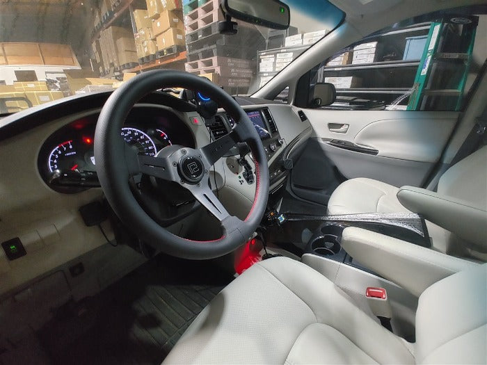 Phase 2 Motortrend (P2M) Competition Steering Wheel - 340mm Deep Corn Leather w/ Red Stitching