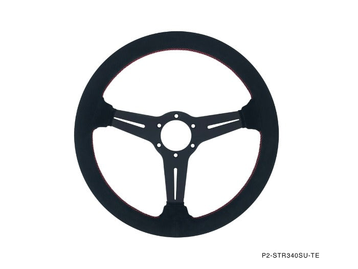 Phase 2 Motortrend (P2M) Competition Steering Wheel - 340mm Standard Suede w/ Red Stitching