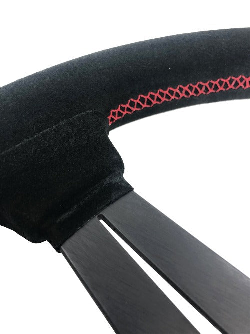 P2M Competition Steering Wheel - 340mm Standard Suede w/ Red Stitching - P2-STR340SU-TE