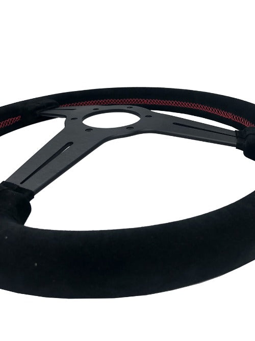 P2M Competition Steering Wheel - 340mm Standard Suede w/ Red Stitching - P2-STR340SU-TE