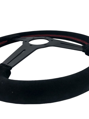 Phase 2 Motortrend (P2M) Competition Steering Wheel - 340mm Standard Suede w/ Red Stitching