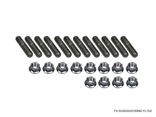 Phase 2 Motortrend (P2M) Stainless Exhaust Manifold Double Head Stud Nut Kit M10x1.25 - 6pc Set