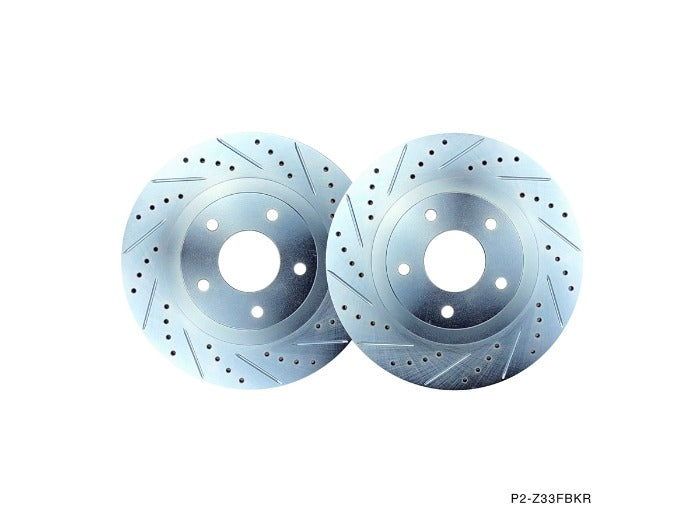 P2M Slotted & Drilled Front Brake Rotors - Nissan Z33 350z (2003-2005)