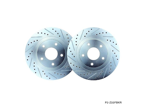 Phase 2 Motortrend (P2M) Zinc Coated Slotted Drilled Front Brake Rotors - Nissan Z33 350z (2003-2005)