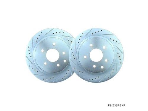 Phase 2 Motortrend (P2M) Zinc Coated Slotted Drilled Rear Brake Rotors - Nissan Z33 350z (2003-2005)