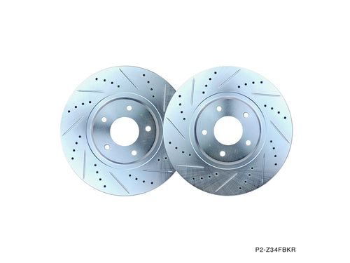 Phase 2 Motortrend (P2M) Zinc Coated Slotted Drilled Front Brake Rotors w/o Akebono - Nissan Z34 370z (2009+)