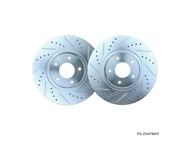 Phase 2 Motortrend (P2M) Zinc Coated Slotted Drilled Front Brake Rotors w/o Akebono - Nissan Z34 370z (2009+)