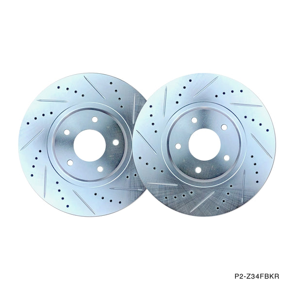 Phase 2 Motortrend (P2M) Zinc Coated Slotted Drilled Front Brake Rotors w/o Akebono - Nissan Z34 370z (2009+)
