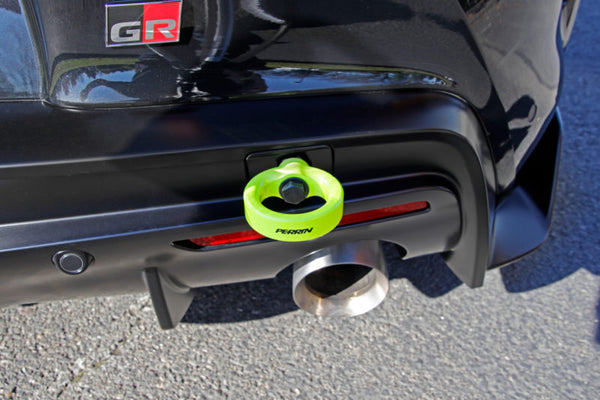 Perrin Performance Rear Tow Hook Kit - Neon Yellow - Toyota Supra A90 (2020+)