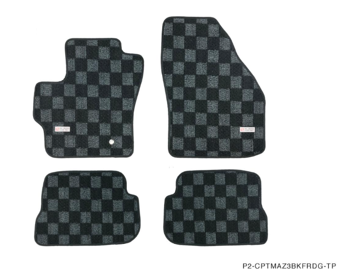 P2M Extended Checkered Floor Mats Front & Rear - Mazda 3 & Speed 3 BK (2007-2009) - P2-CPTMAZ3BKFRDG-TP