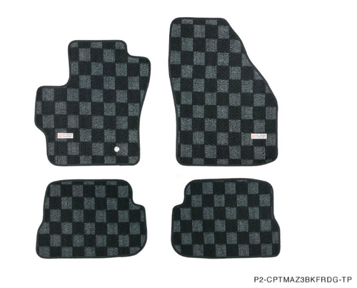 Phase 2 Motortrend (P2M) Checkered Flag Race Extended Carpet Floor Mats Front & Rear - Mazda 3 & Speed 3 BK (2007-2009)
