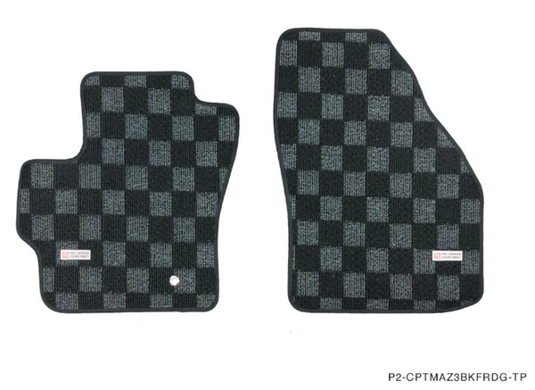 Phase 2 Motortrend (P2M) Checkered Flag Race Extended Carpet Floor Mats Front & Rear - Mazda 3 & Speed 3 BK (2007-2009)