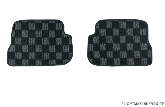 Phase 2 Motortrend (P2M) Checkered Flag Race Extended Carpet Floor Mats Front & Rear - Mazda 3 & Speed 3 BK (2007-2009)