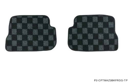 Phase 2 Motortrend (P2M) Checkered Flag Race Extended Carpet Floor Mats Front & Rear - Mazda 3 & Speed 3 BK (2007-2009)
