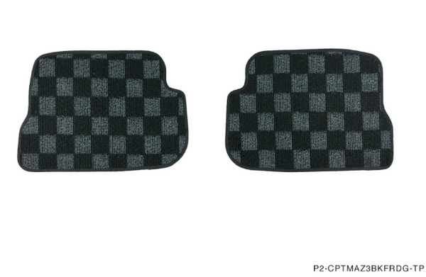 Phase 2 Motortrend (P2M) Checkered Flag Race Extended Carpet Floor Mats Front & Rear - Mazda 3 & Speed 3 BK (2007-2009)