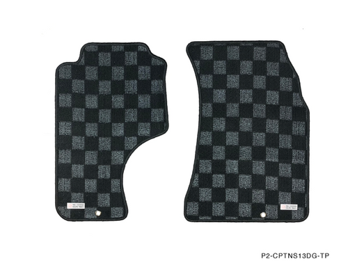 Phase 2 Motortrend (P2M) Checkered Race Carpet Floor Mats (Dark Grey) - Nissan 240sx S13 (1989-1994)