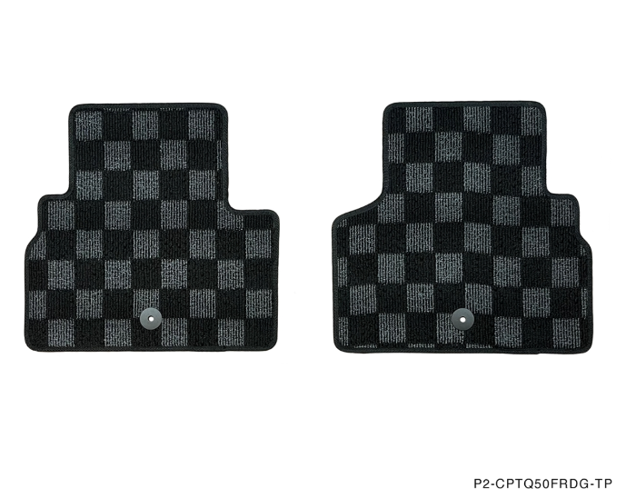 Phase 2 Motortrend (P2M) Front & Rear Checkered Race Carpet Floor Mats (Dark Grey) - Infiniti Q50 Sedan (2013+)