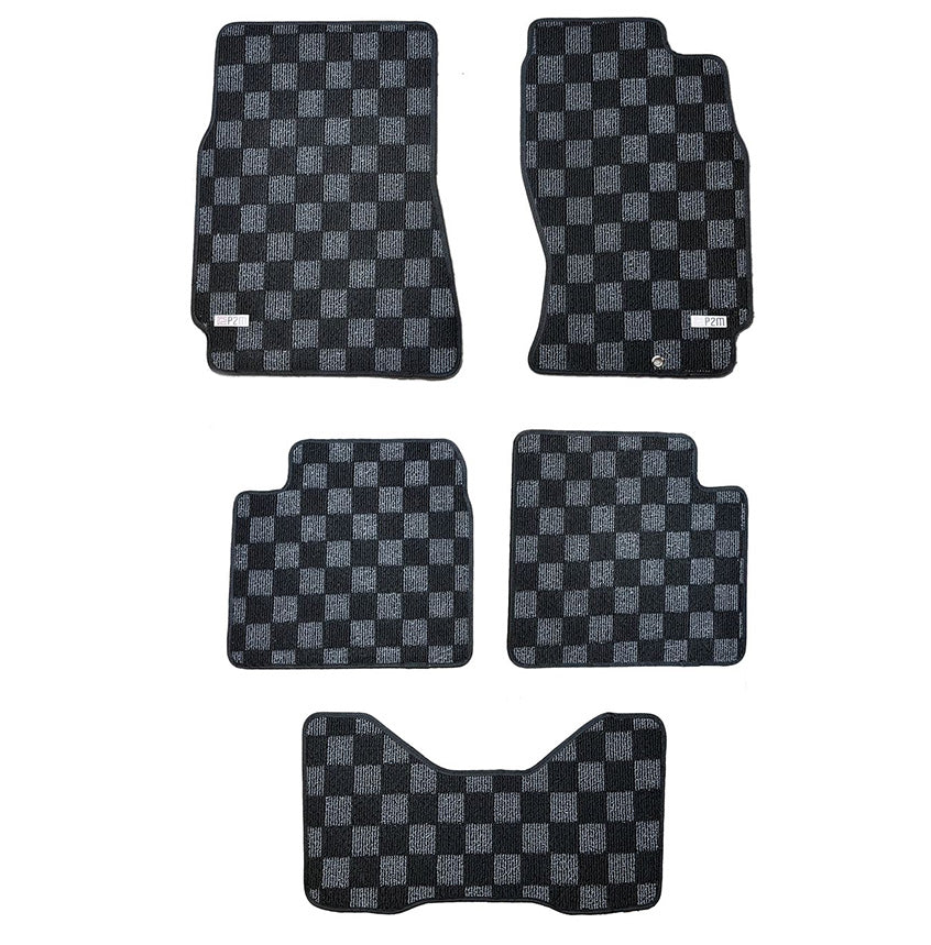 Phase 2 Motortrend (P2M) Front & Rear Checkered Flag Race Carpet Floor Mats - Nissan R33 Skyline GT-R