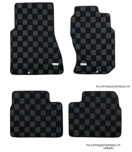 Phase 2 Motortrend (P2M) Front & Rear Checkered Flag Race Carpet Floor Mats - Nissan R32 Skyline GT-R
