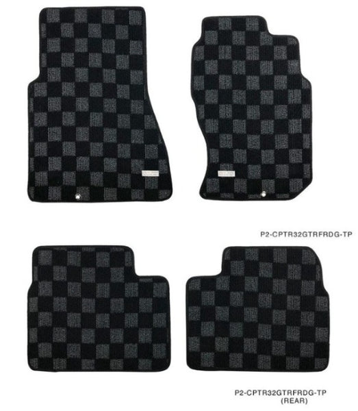 Phase 2 Motortrend (P2M) Front & Rear Checkered Flag Race Carpet Floor Mats - Nissan R32 Skyline GT-R