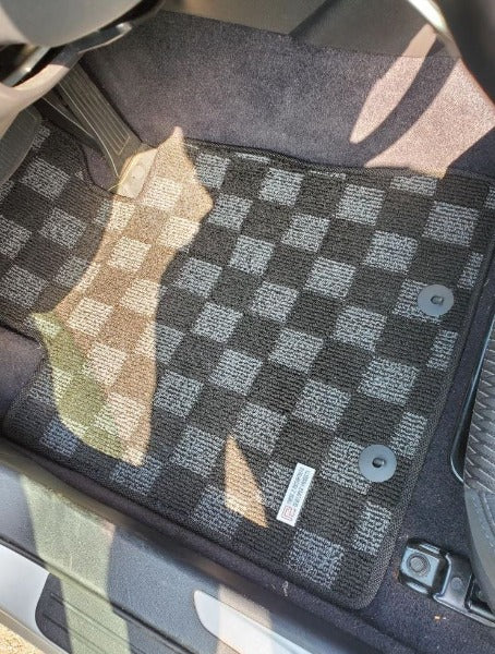 Phase 2 Motortrend (P2M) Front & Rear Checkered Carpet Floor Mats - Hyundai Genesis Coupe BK (2008-2012)