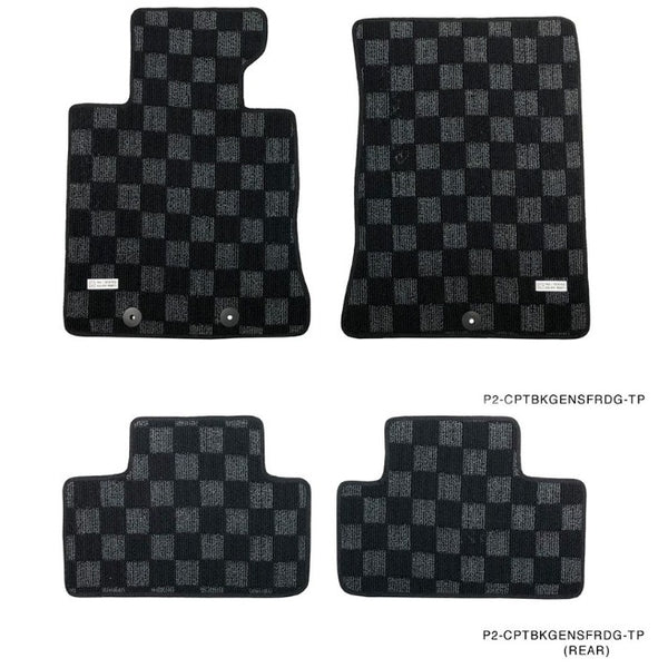 Phase 2 Motortrend (P2M) Front & Rear Checkered Carpet Floor Mats - Hyundai Genesis Coupe BK (2008-2012)