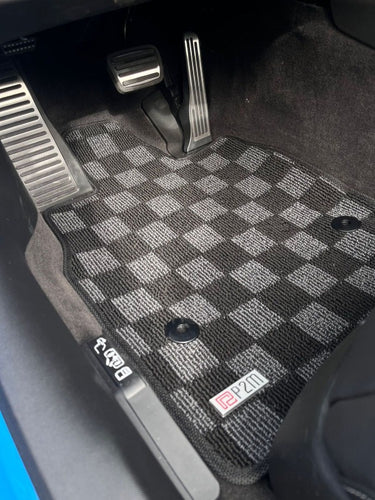Phase 2 Motortrend (P2M) Checkered Flag Race Carpet Floor Mats Set - Chevrolet Corvette C8 & Z06 (2020+)