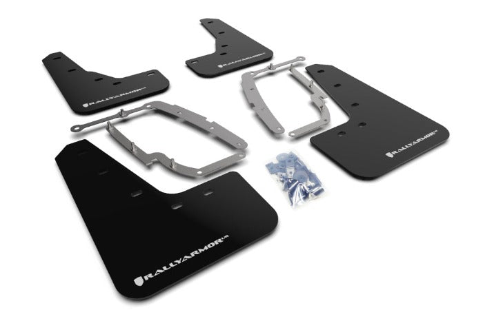 Rally Armor UR Black w/ White Logo Mud Flaps Set - Tesla Model 3 (2017-2023)