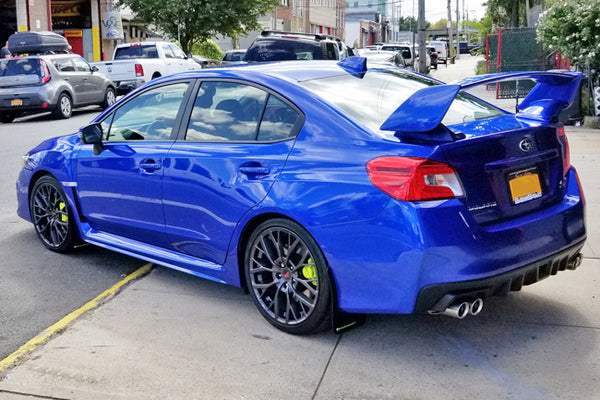 Rally Armor UR Black w/ Caliper Green Logo Mud Flaps Set of 4 - Subaru WRX & STI (2015-2021)