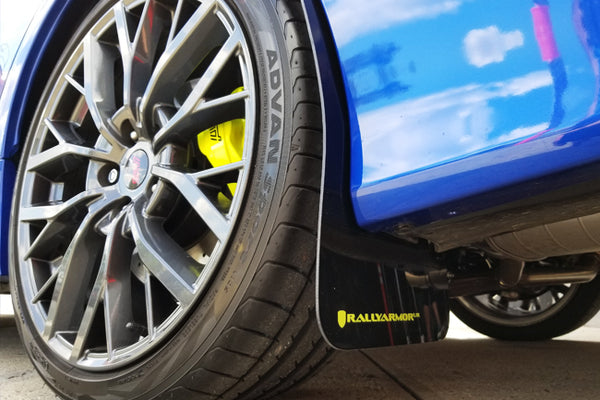 Rally Armor UR Black w/ Caliper Green Logo Mud Flaps Set of 4 - Subaru WRX & STI (2015-2021)