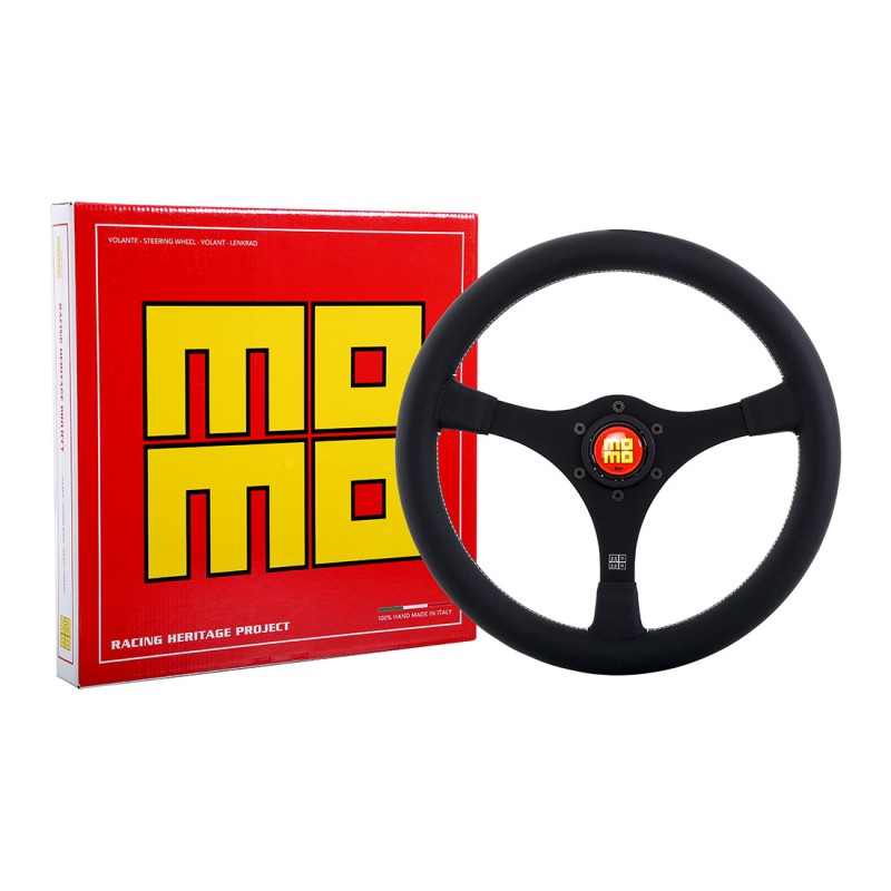 196835BK2B - MOMO Racing Heritage 1968 Black Leather - 350mm - Limited ...