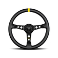 MOMO Race Mod .07 Steering Wheel - 350MM - Black Leather / Brushed Black Anodized / Single Yellow Stripe