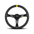 MOMO Race Mod .08 Steering Wheel - 350MM - Black Leather / Brushed Black Anodized / Single Yellow Stripe