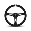 MOMO Race Mod .08 Steering Wheel - 350MM - Black Suede / Brushed Black Anodized / Single Yellow Stripe
