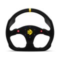MOMO Race Mod .30 Steering Wheel w/ Buttons - 320MM - Black Suede / Brushed Black Anodized / Yellow Stripe