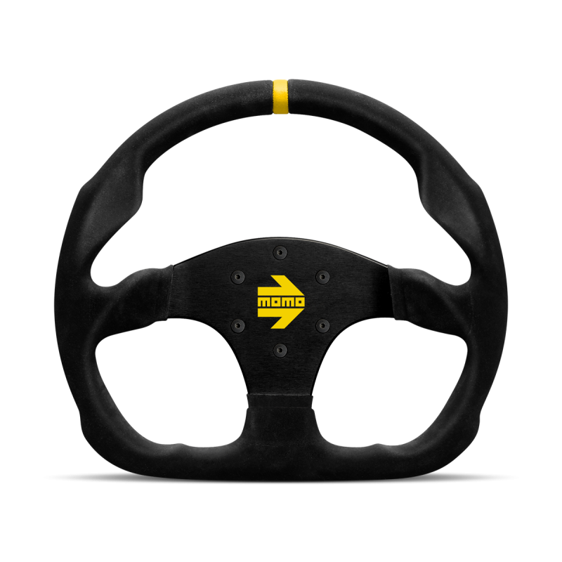 MOMO Race Mod .30 Steering Wheel - 320MM - Black Suede / Brushed Black Anodized / Yellow Stripe