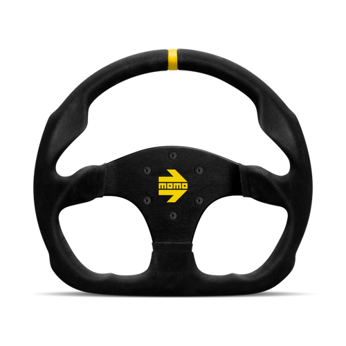 MOMO Race Mod .30 Steering Wheel - 320MM - Black Suede / Brushed Black Anodized / Yellow Stripe