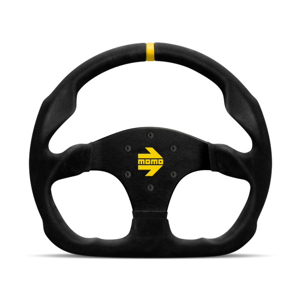 MOMO Race Mod .30 Steering Wheel - 320MM - Black Suede / Brushed Black Anodized / Yellow Stripe
