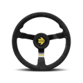 MOMO Racing Mod. N41 Steering Wheel - 410MM - Black Suede / Brushed Black Anodized / Single Yellow Stripe