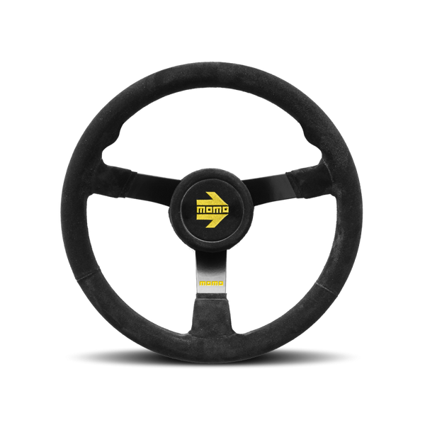 MOMO Racing Mod. N41 Steering Wheel - 410MM - Black Suede / Brushed Black Anodized / Single Yellow Stripe