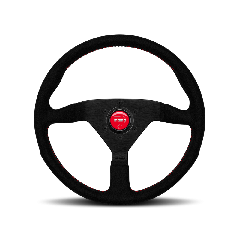 MOMO Montecarlo Steering Wheel - 350MM - Black Alcantara / Red Stitching