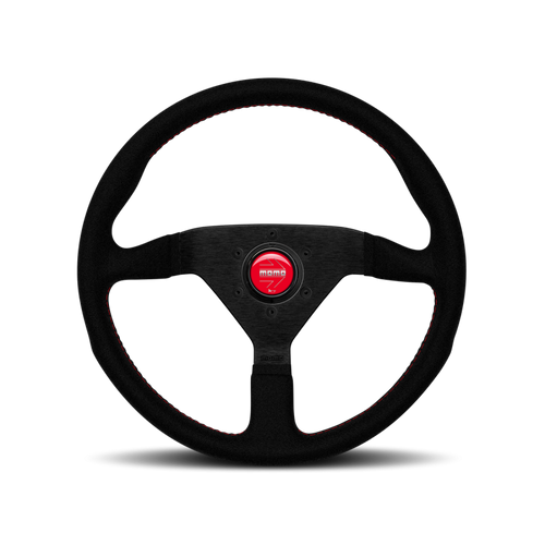 MOMO Montecarlo Steering Wheel - 350MM - Black Alcantara / Red Stitching