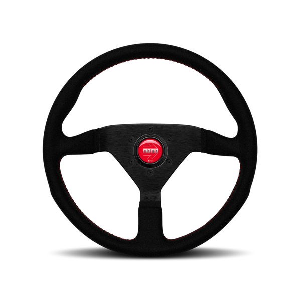 MOMO Montecarlo Steering Wheel - 350MM - Black Alcantara / Red Stitching