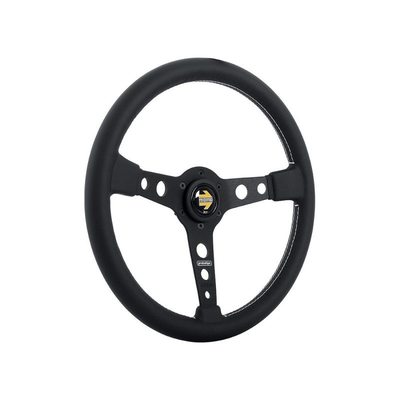MOMO PROTOTIPO Steering Wheel - 370MM - Black Leather / Brushed Black Anodized