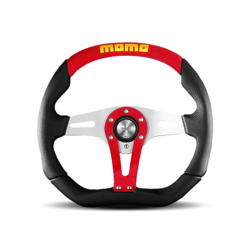 MOMO Trek Steering Wheel - 350MM - Black Leather / Red Suede