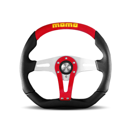 MOMO Trek Steering Wheel - 350MM - Black Leather / Red Suede