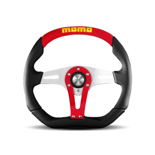 MOMO Trek Steering Wheel - 350MM - Black Leather / Red Suede