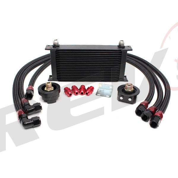 Rev9 Power 19 Row Oil Cooler Kit with Oil Filter Relocation Kit (Bar & Plate Core) - Universal