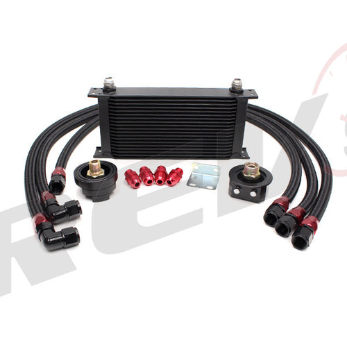 Rev9 Power 19 Row Oil Cooler Kit with Oil Filter Relocation Kit (Bar & Plate Core) - Universal