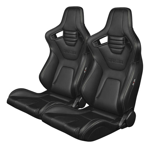 BRAUM Racing Elite-X Series Reclining Bucket Seats Pair - Black / White Stitching - Universal